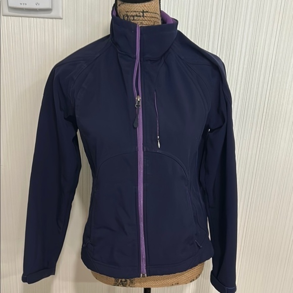 Double Diamond Women's Navy Ski Jacket with Purple Accents